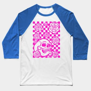 Skull and Roses Checkerboard (Pink Version) Baseball T-Shirt